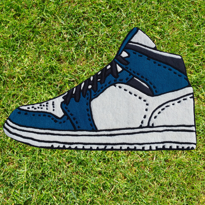 Image of a blue sneaker rug designed