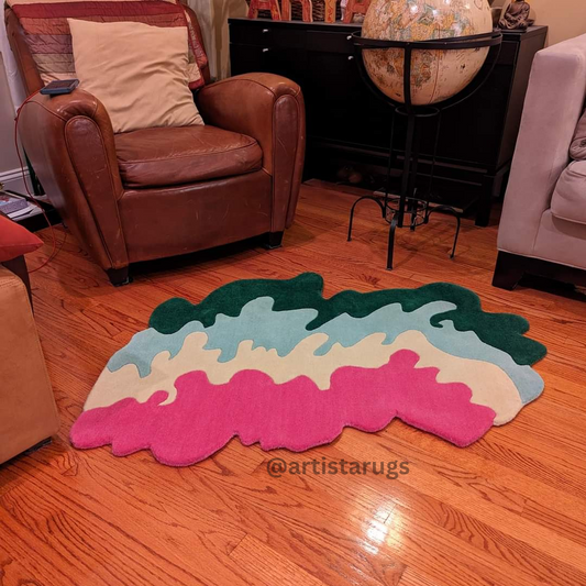 Colorful ice-cream rug on wooden floor