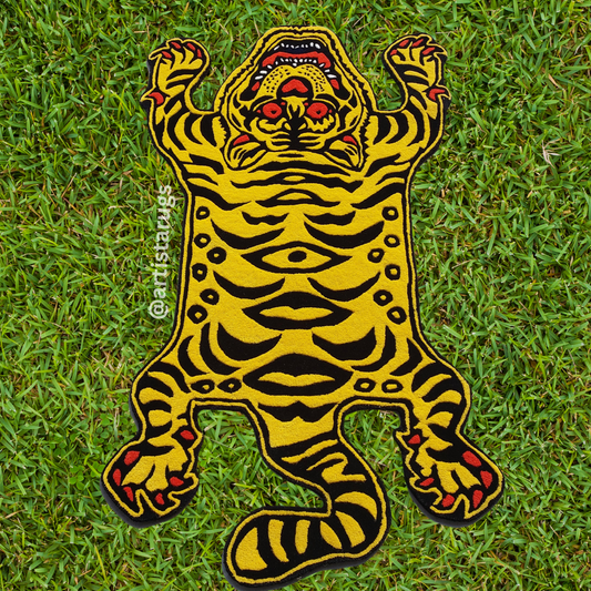 Image of a tiger rug with orange and black stripes