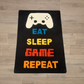 colorful gaming rug on wooden floor