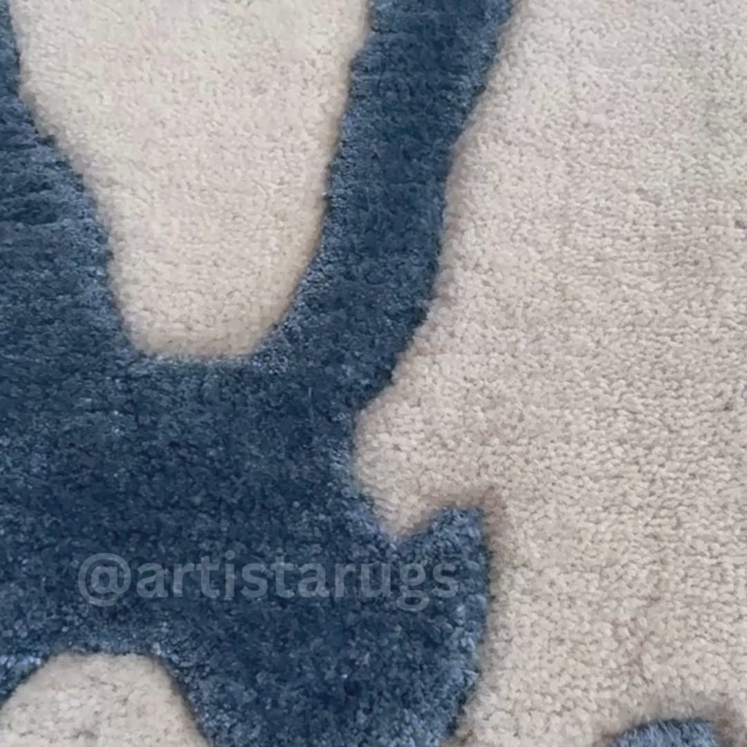 Aerial view of woollen silk luxurious rug